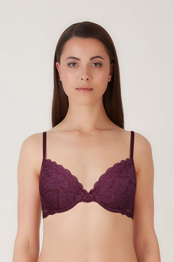 BLS - Passion Wired And Pushup Lace Bra - Berry
